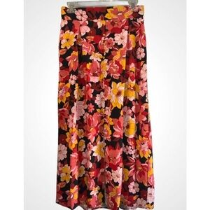 Indigo Rose Red and Yellow Floral Maxi A-Line Midi Skirt With Pockets M